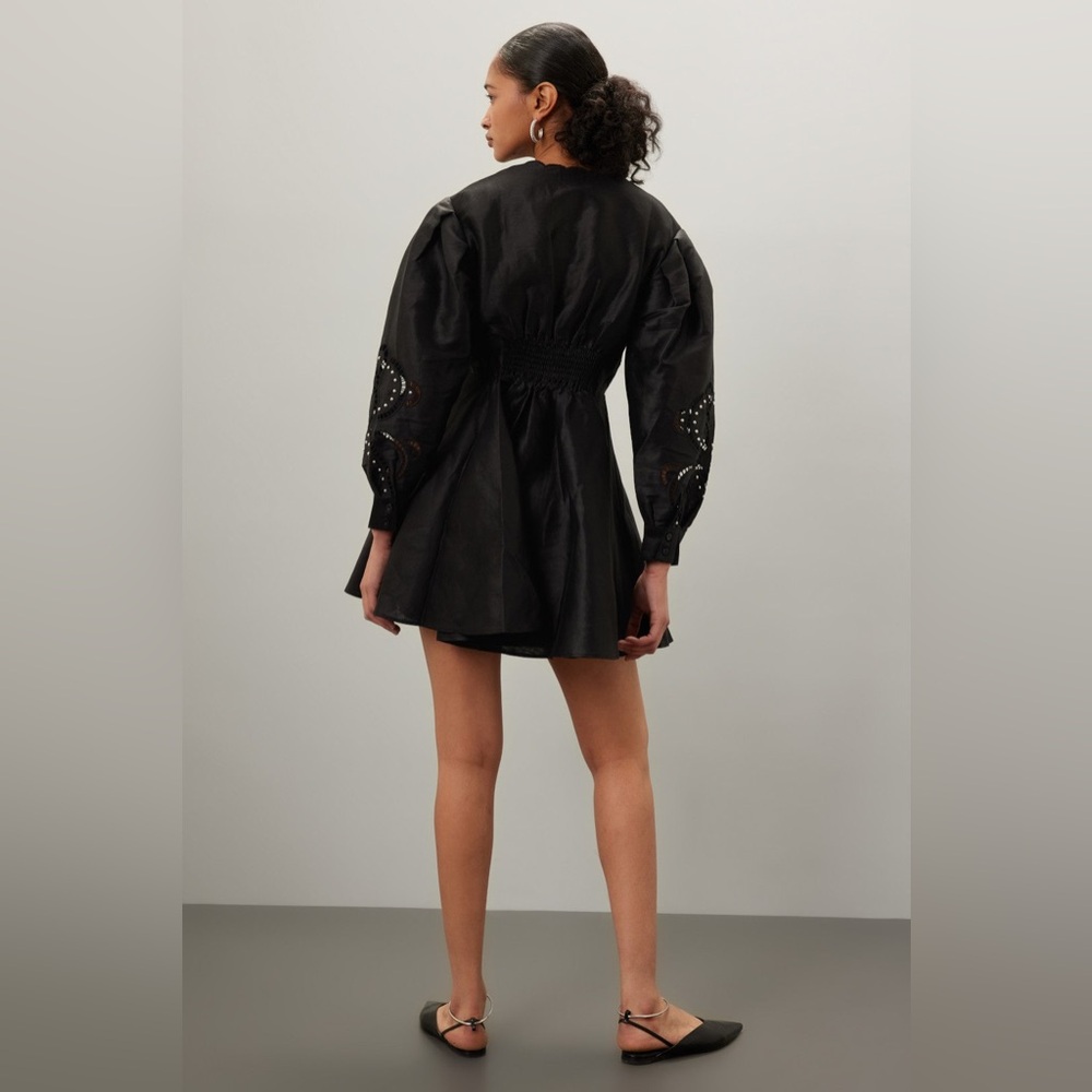 Maje Black Long-Sleeve Embellished V-Neck Fit-and-Flare Dress Small / 2 Repair - Picture 10 of 15